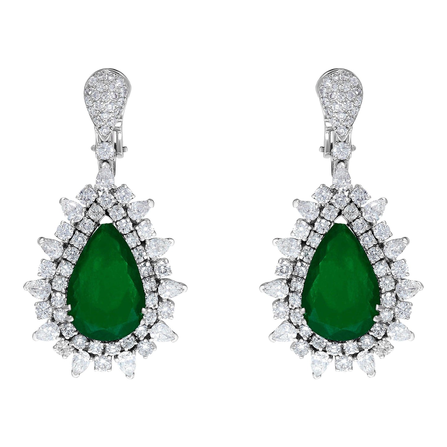 Emilio Jewelry Certified 17.00 Carat Colombian Muzo Vivid Green Emerald Earrings