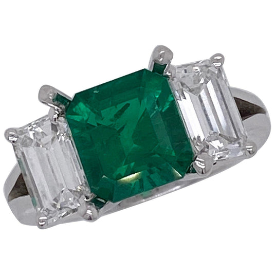Emilio Jewelry Certified 2.28 Carat No Oil Untreated Colombian Emerald Ring