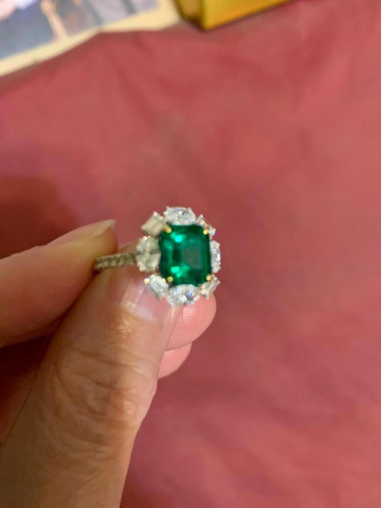 Emilio Jewelry Certified 2.69 Carat Untreated No Oil Emerald Diamond Ring