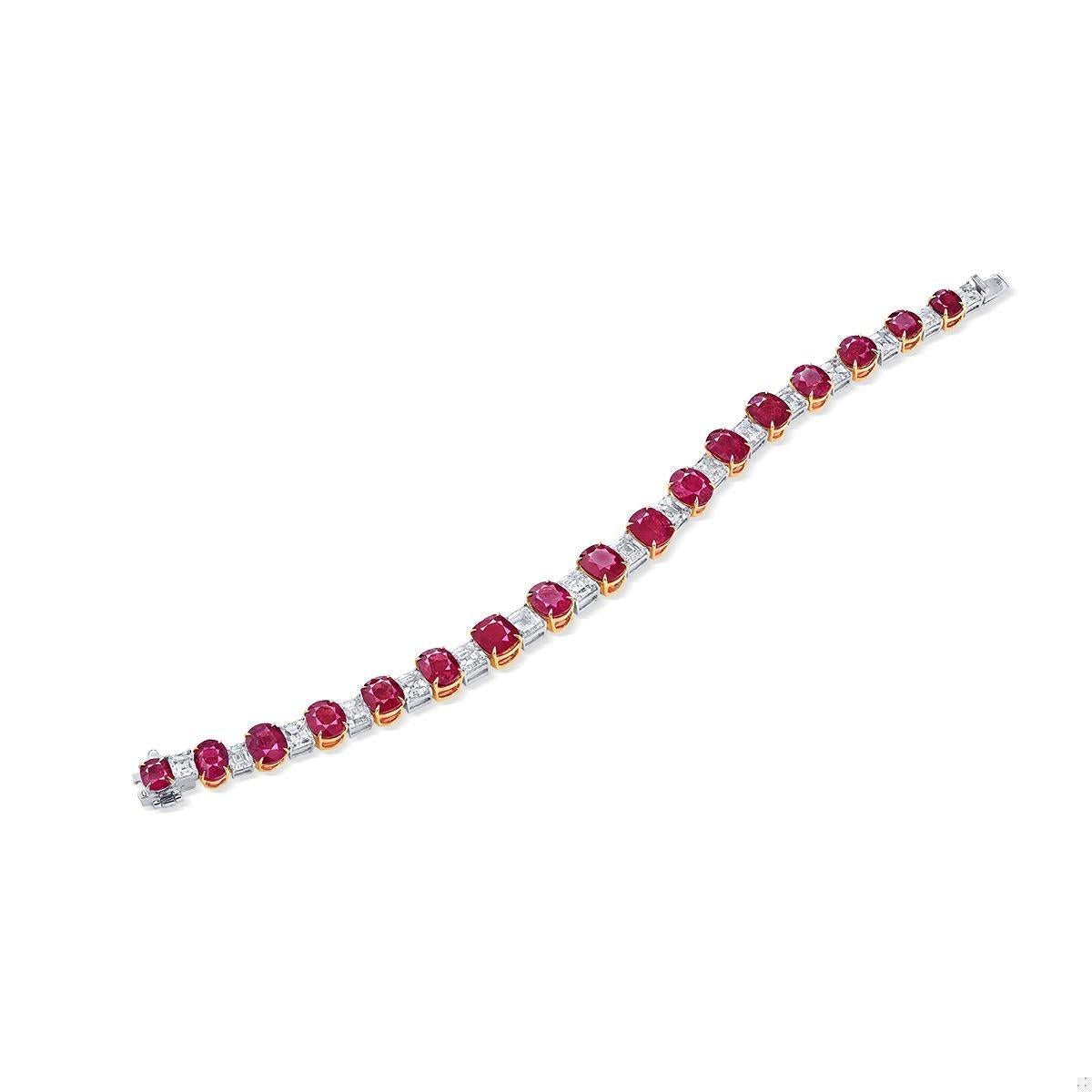Emilio Jewelry Certified 27.00 Carat No Heat Pigeons Blood Burma Ruby Bracelet
