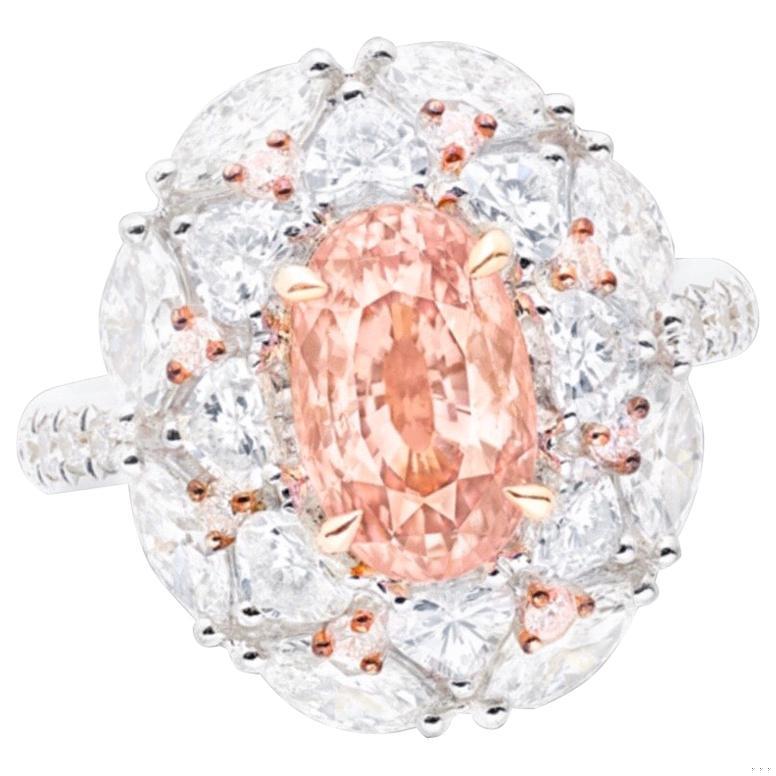 Emilio Jewelry Certified 3.00 Carat Unheated Padparascha Diamond Ring