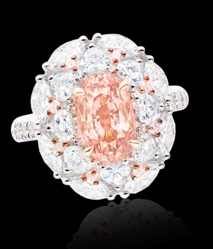 Emilio Jewelry Certified 3.00 Carat Unheated Padparascha Diamond Ring