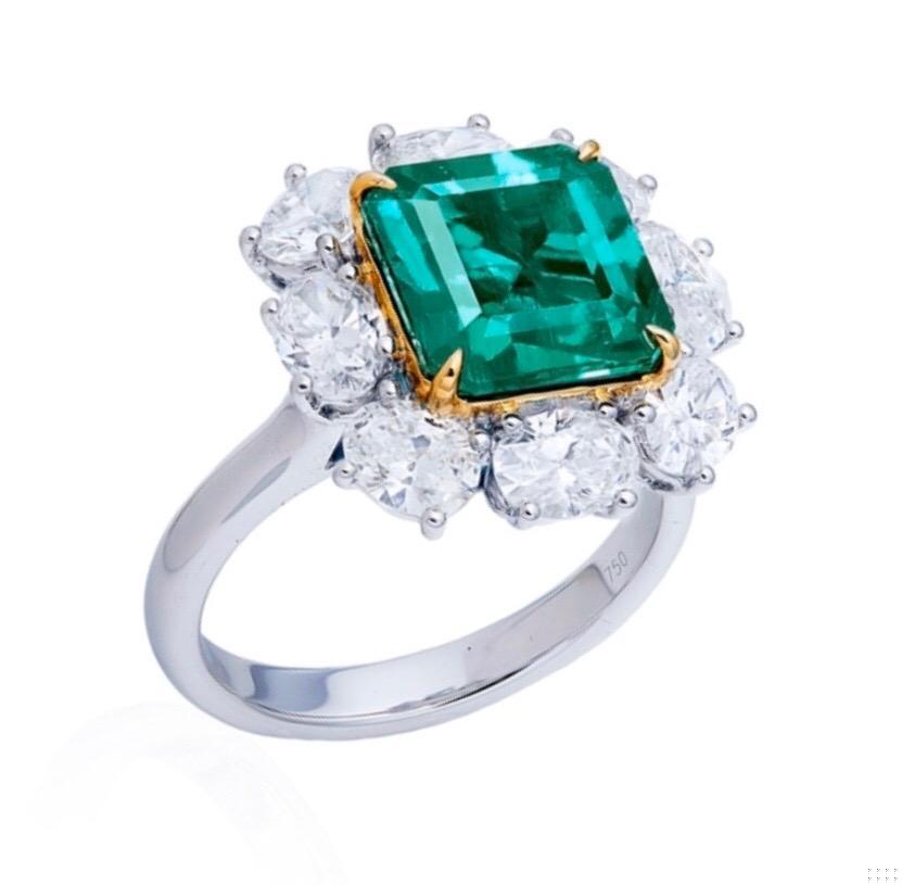 Emilio Jewelry Certified 3.65 Carat Untreated No Oil Muzo Colombian Emerald Ring