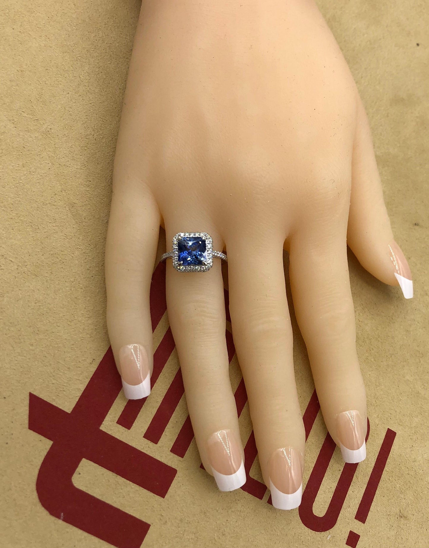 Emilio Jewelry Certified 3.98 Carat Ceylon Sapphire Diamond Ring
