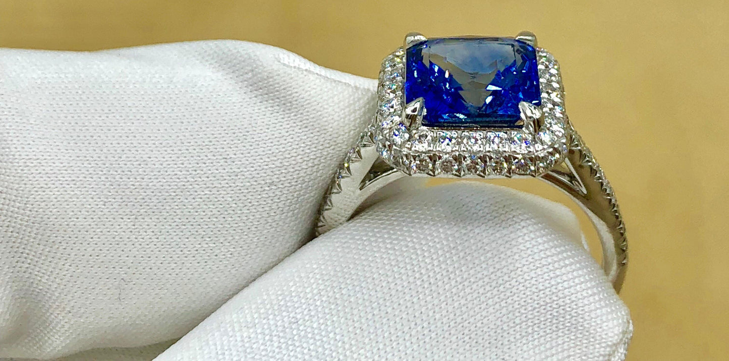Emilio Jewelry Certified 3.98 Carat Ceylon Sapphire Diamond Ring