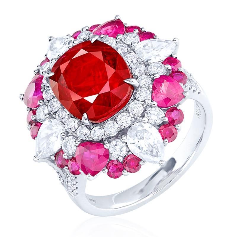 Emilio Jewelry Certified 5.00 Carat Untreated Pigeons Blood Vivid Red Burma Ruby
