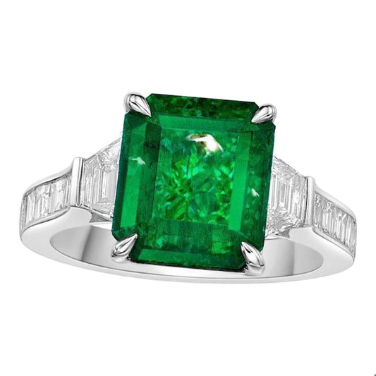Emilio Jewelry Certified 5.94 Carat Vivid Green Muzo Colombian Emerald Ring