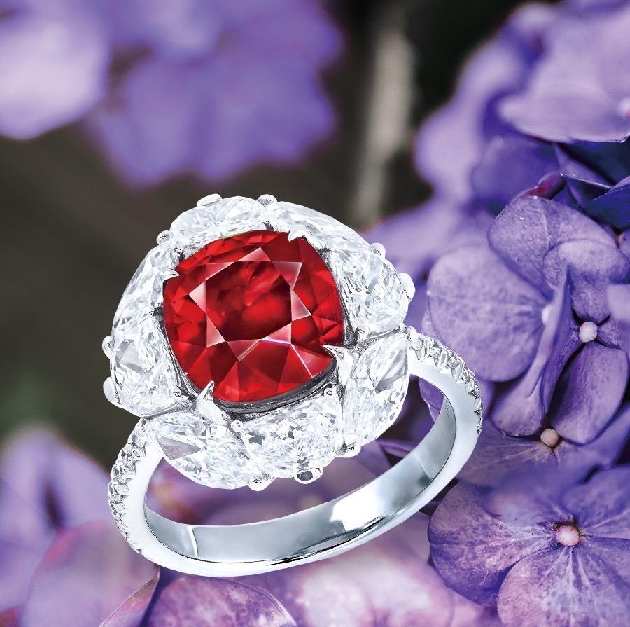 Emilio Jewelry Certified 5 Carat No Heat Vivid Red Ruby Ring