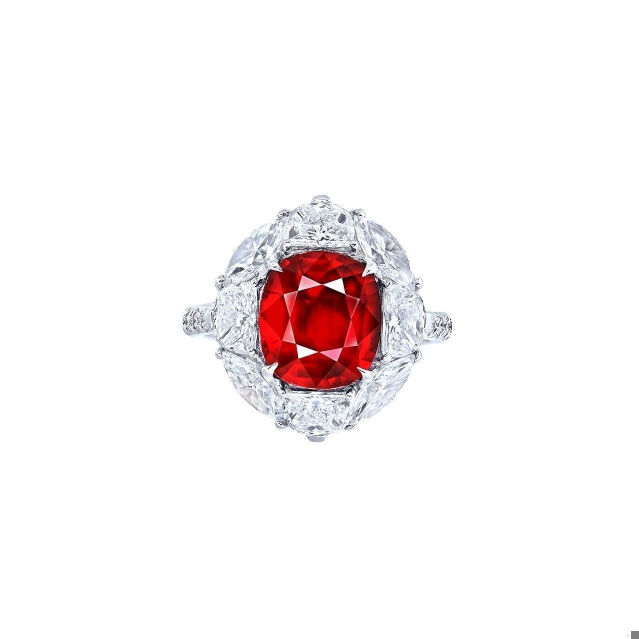 Emilio Jewelry Certified 5 Carat No Heat Vivid Red Ruby Ring