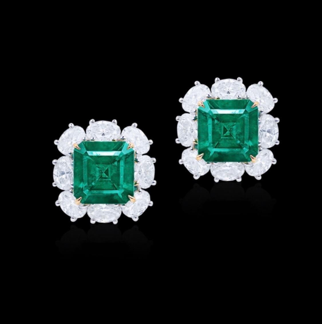 Emilio Jewelry Certified 6.00 Carat No Oil Muzo Colombian Emerald Earrings