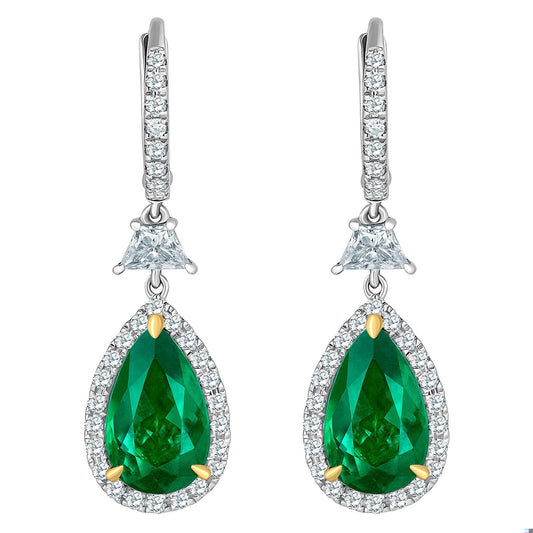 Emilio Jewelry Certified 6.70 Carat Vivid Green Colombian Emerald Earrings