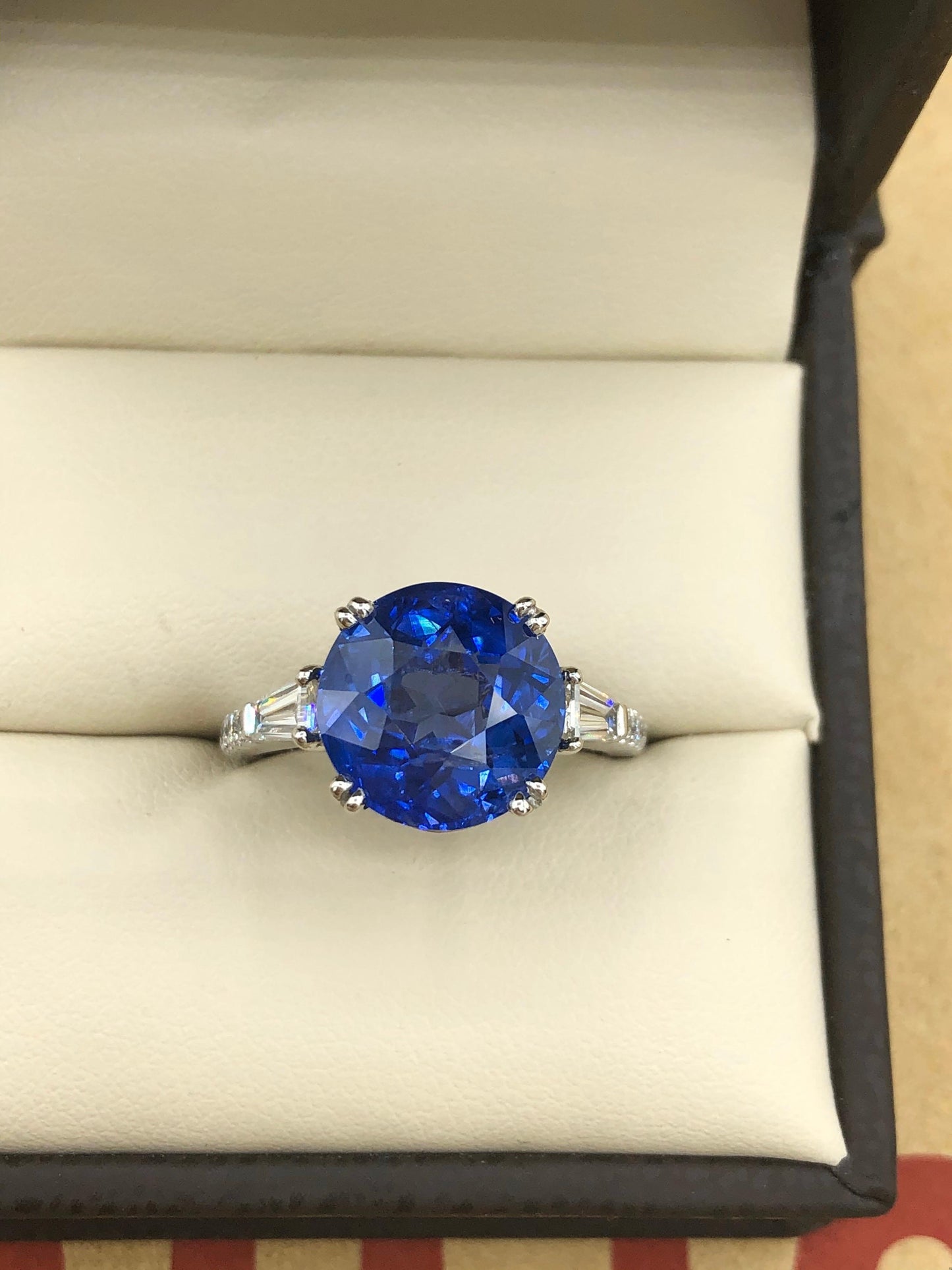 Emilio Jewelry Certified 7.46 Carat Round Sapphire Diamond Ring