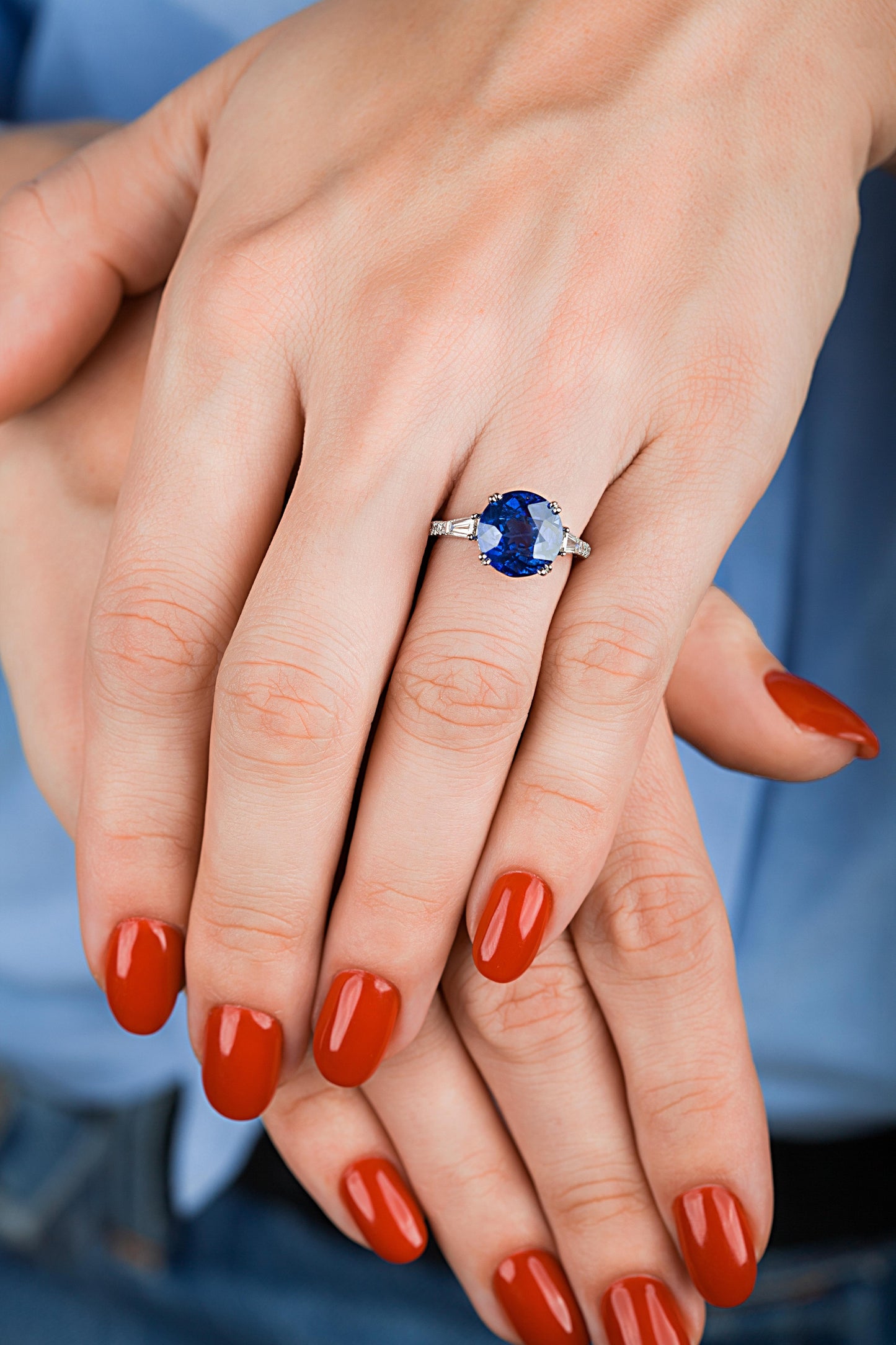 Emilio Jewelry Certified 7.46 Carat Round Sapphire Diamond Ring