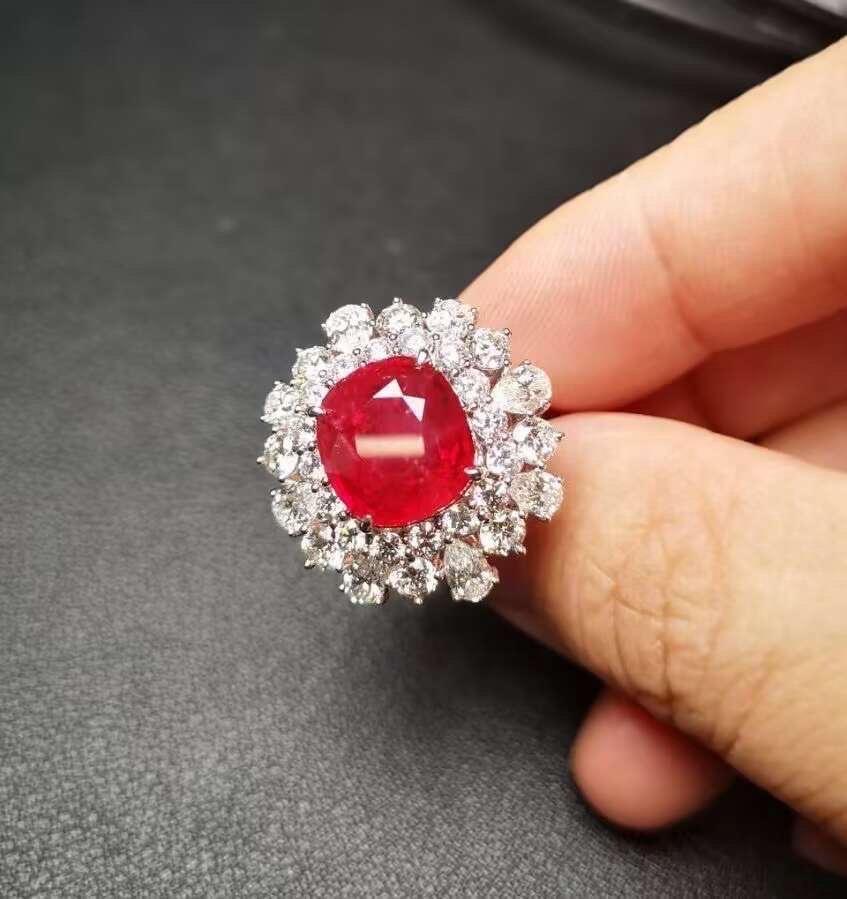 Emilio Jewelry Certified 7.89 Carat Untreated Burma Ruby Ring