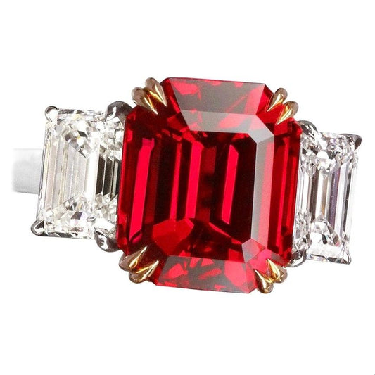 Emilio Jewelry Certified 8.00 Carat No Heat Emerald Cut Ruby Ring