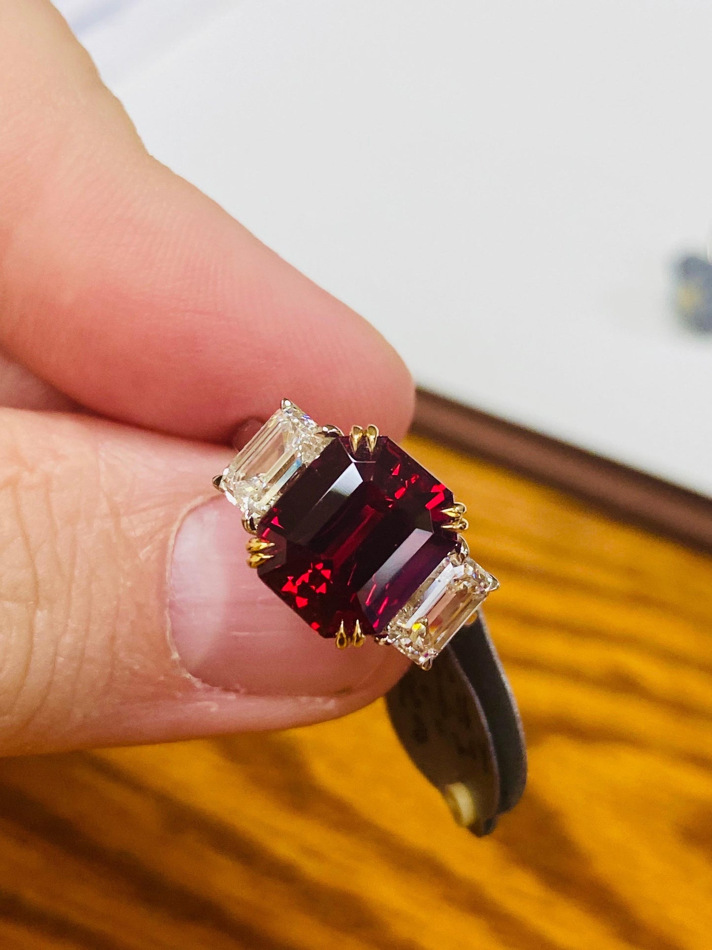 Emilio Jewelry Certified 8.00 Carat No Heat Emerald Cut Ruby Ring