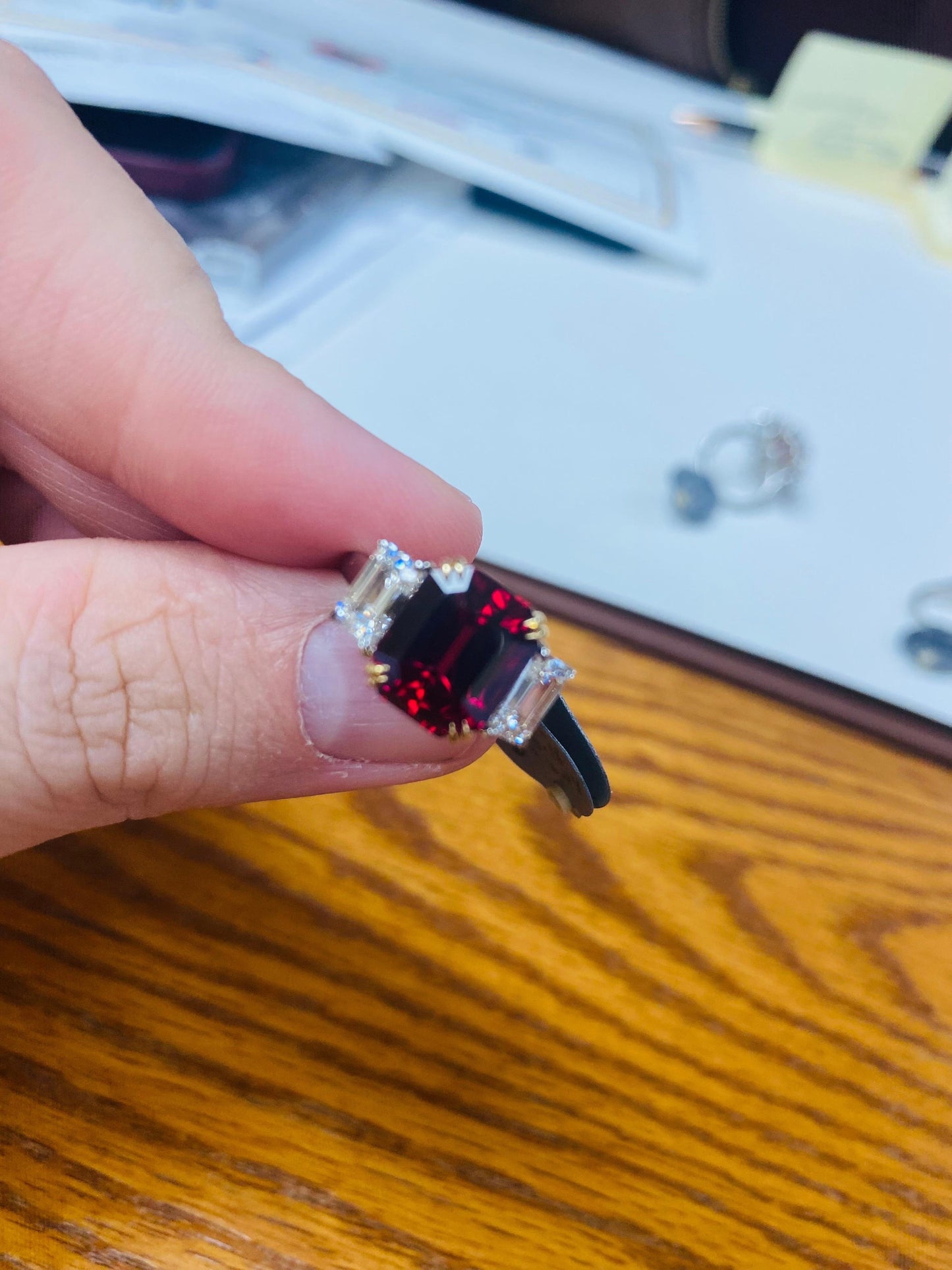 Emilio Jewelry Certified 8.00 Carat No Heat Emerald Cut Ruby Ring