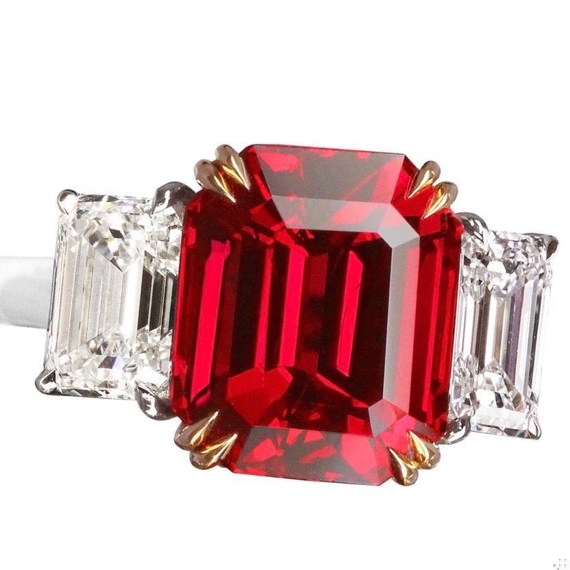 Emilio Jewelry Certified 8.00 Carat No Heat Emerald Cut Ruby Ring