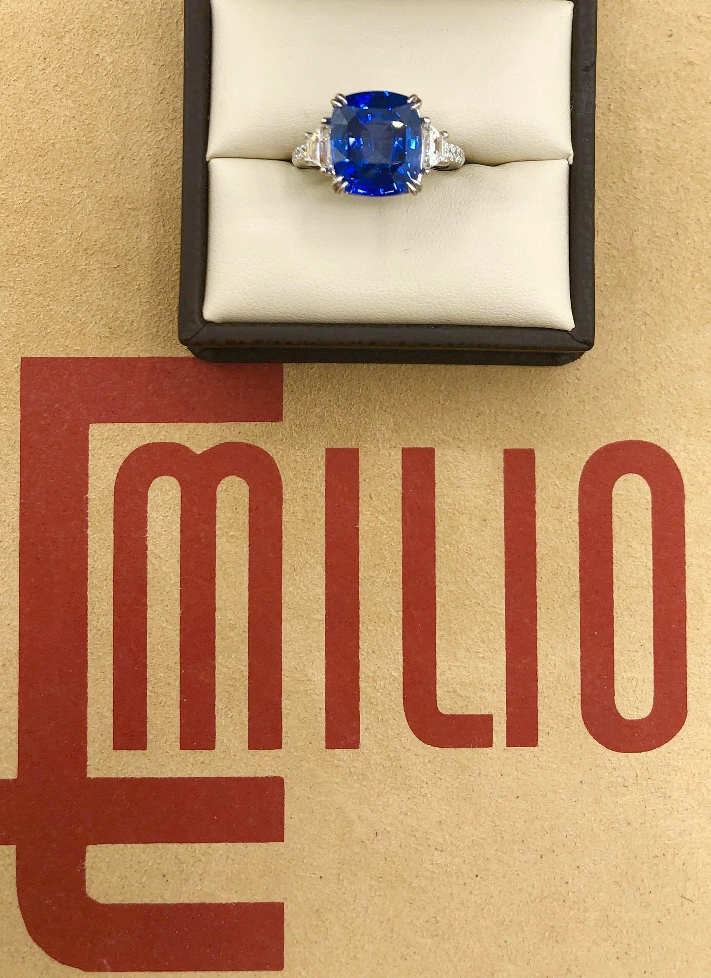 Emilio Jewelry Certified 8.54 Carat Cushion Sapphire Diamond Platinum Ring