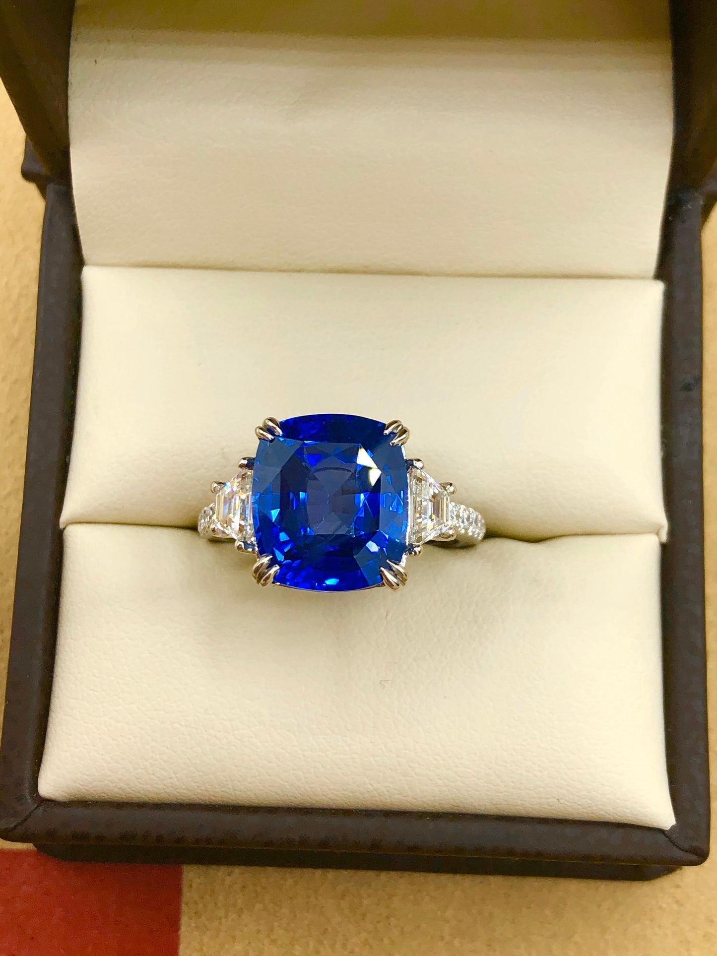 Emilio Jewelry Certified 8.54 Carat Cushion Sapphire Diamond Platinum Ring