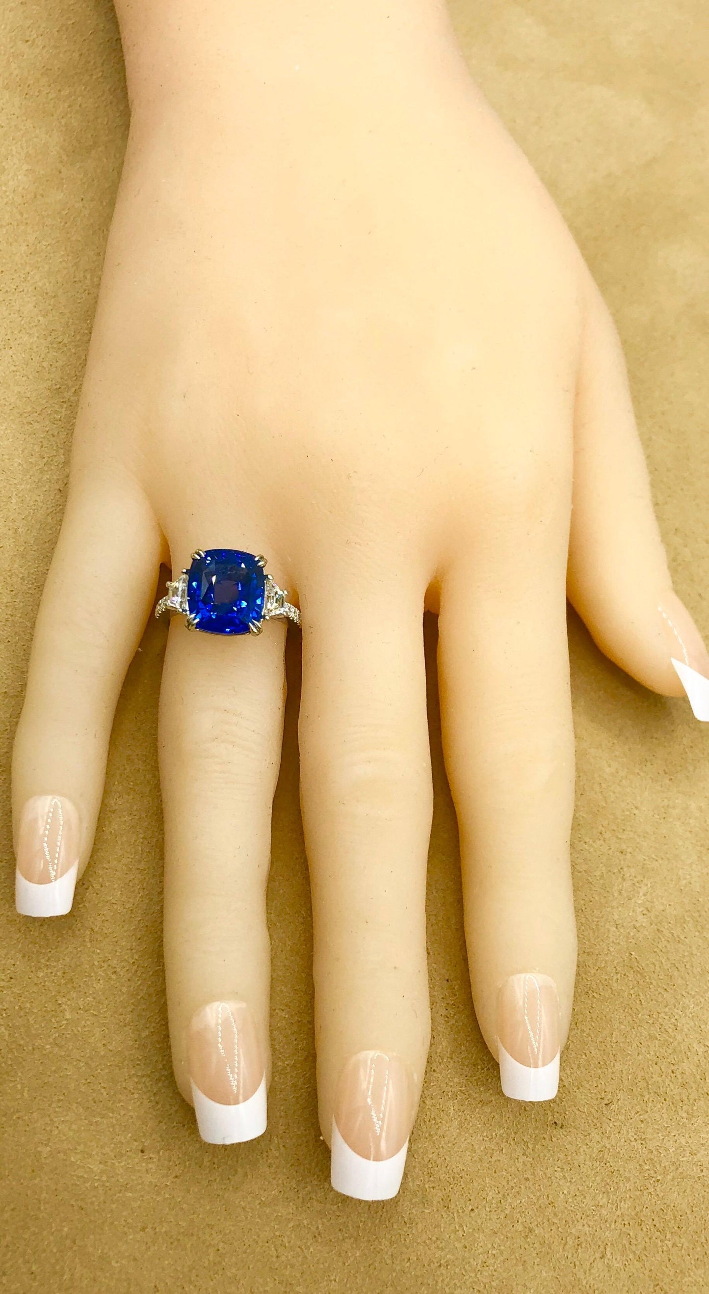 Emilio Jewelry Certified 8.54 Carat Cushion Sapphire Diamond Platinum Ring
