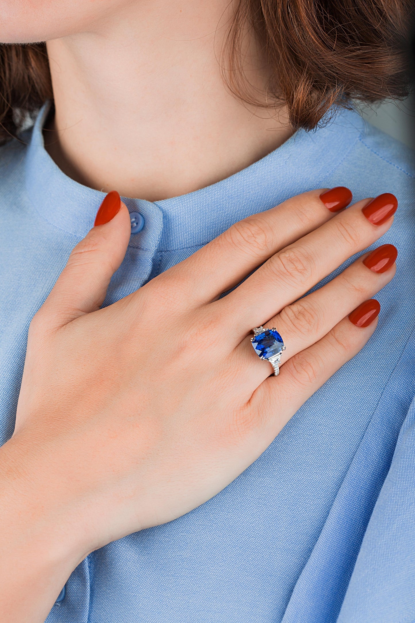 Emilio Jewelry Certified 8.54 Carat Cushion Sapphire Diamond Platinum Ring