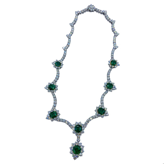 Emilio Jewelry Certified Muzo Colombian Vivid Green Emerald Diamond Necklace