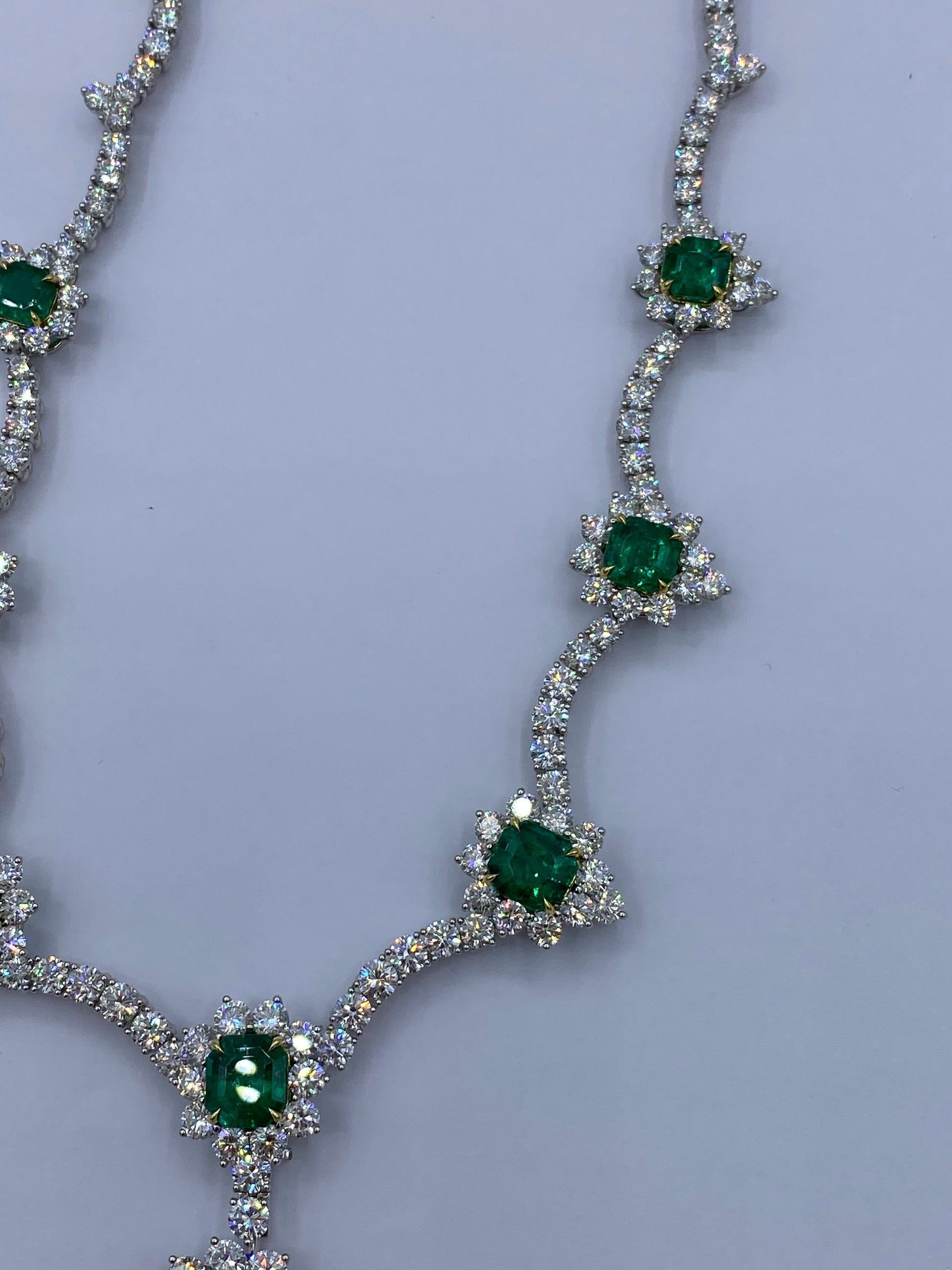 Emilio Jewelry Certified Muzo Colombian Vivid Green Emerald Diamond Necklace