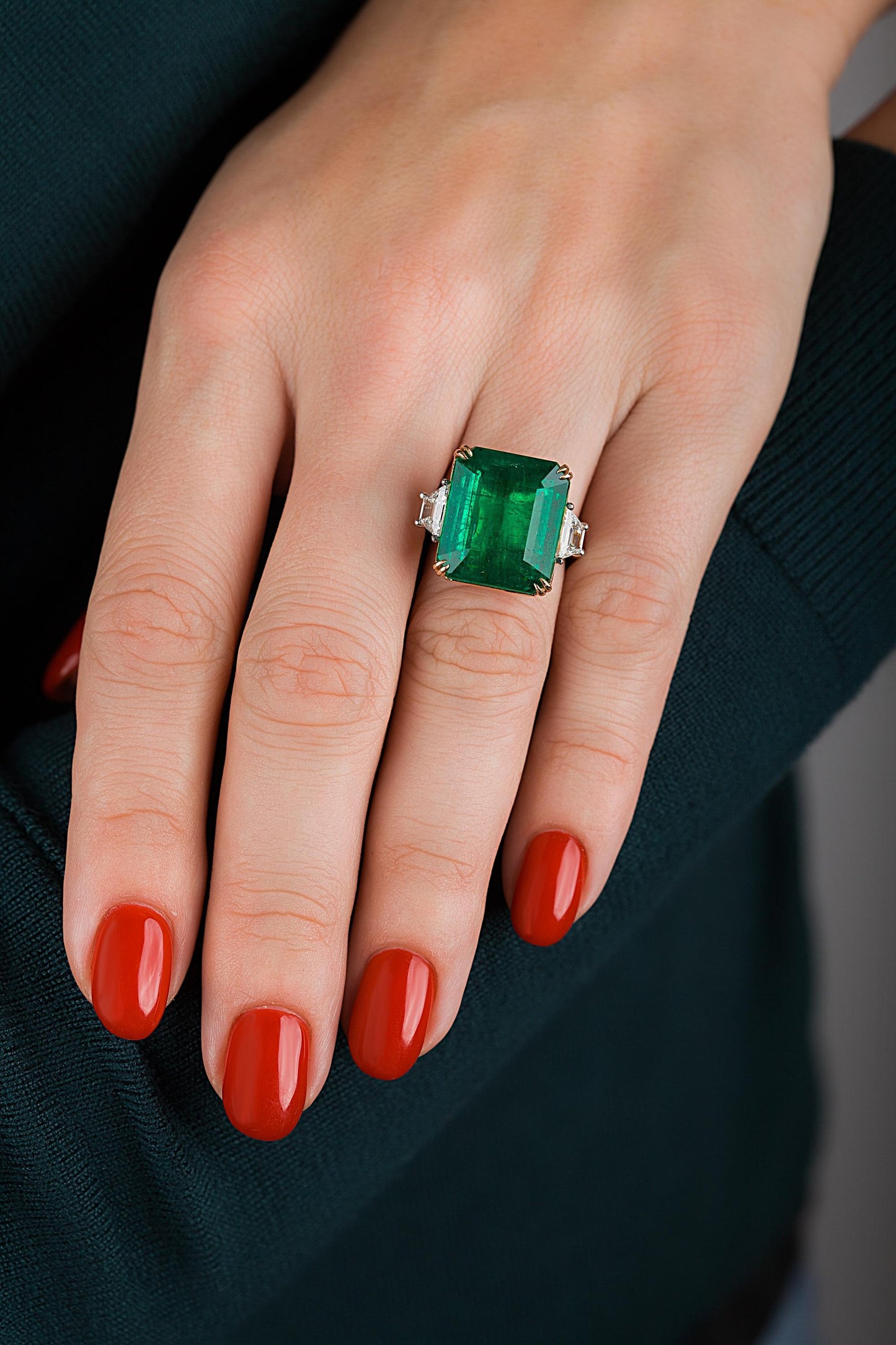 Emilio Jewelry Certified Vivid Green 17.08 Carat Emerald Diamond Ring