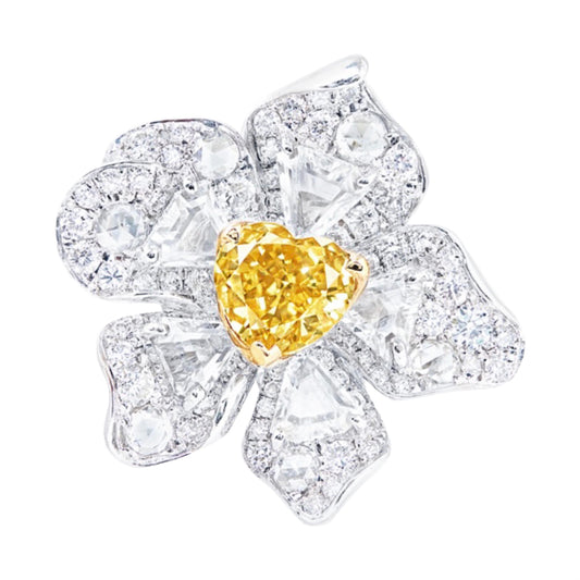 Emilio Jewelry GIA Certified 1.00 Carat Fancy Intense Heart Shape Diamond Ring