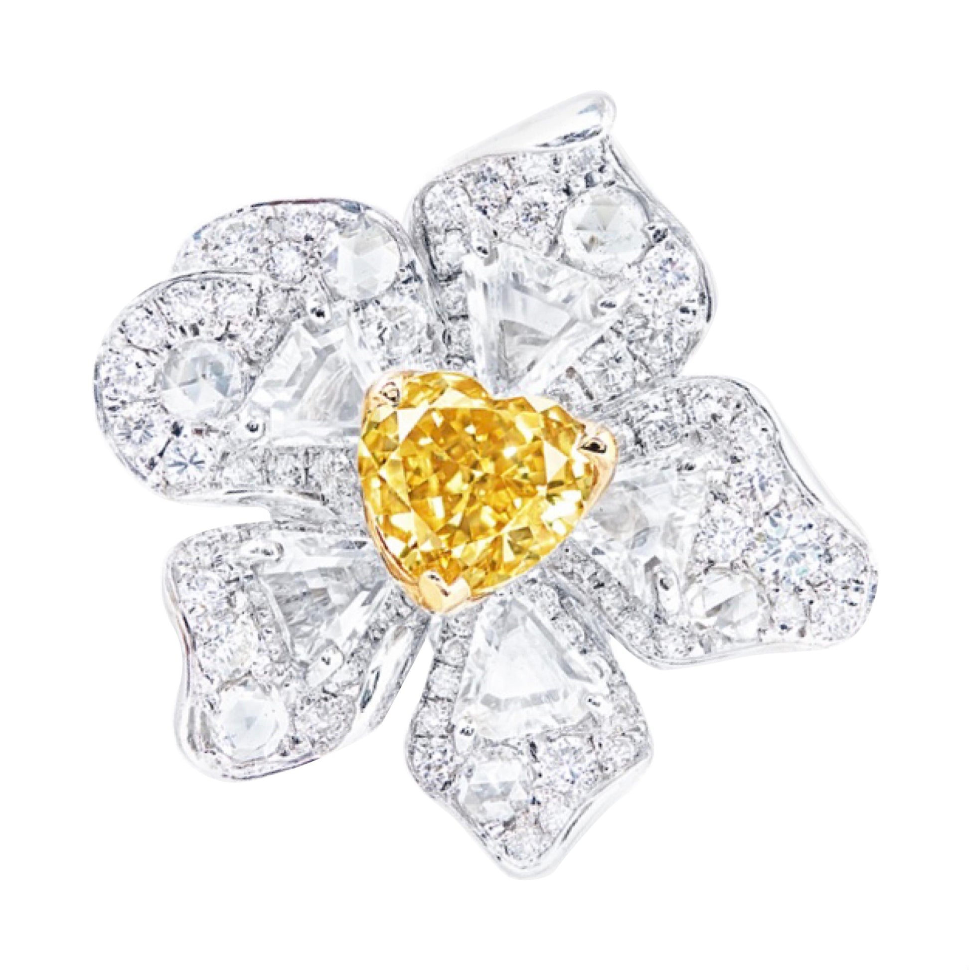 Emilio Jewelry GIA Certified 1.00 Carat Fancy Intense Heart Shape Diamond Ring