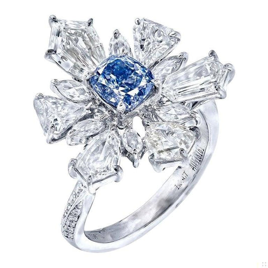 Emilio Jewelry GIA Certified 1.00 Carat Fancy Pure Blue Diamond Ring