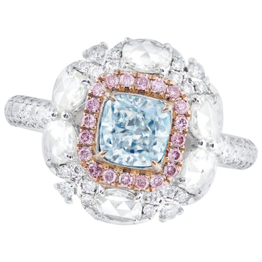 Emilio Jewelry GIA Certified 1.00 Carat Very Light Blue Diamond Ring