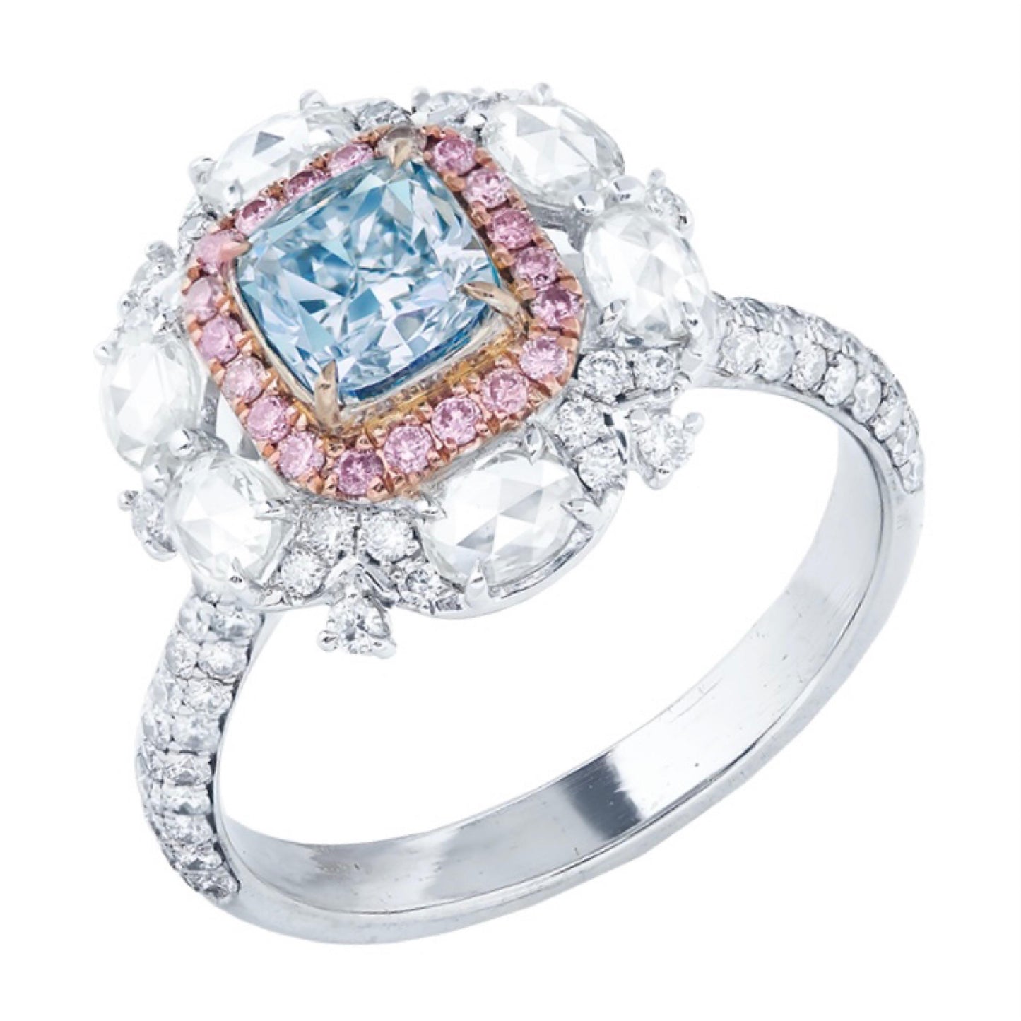 Emilio Jewelry GIA Certified 1.00 Carat Very Light Blue Diamond Ring