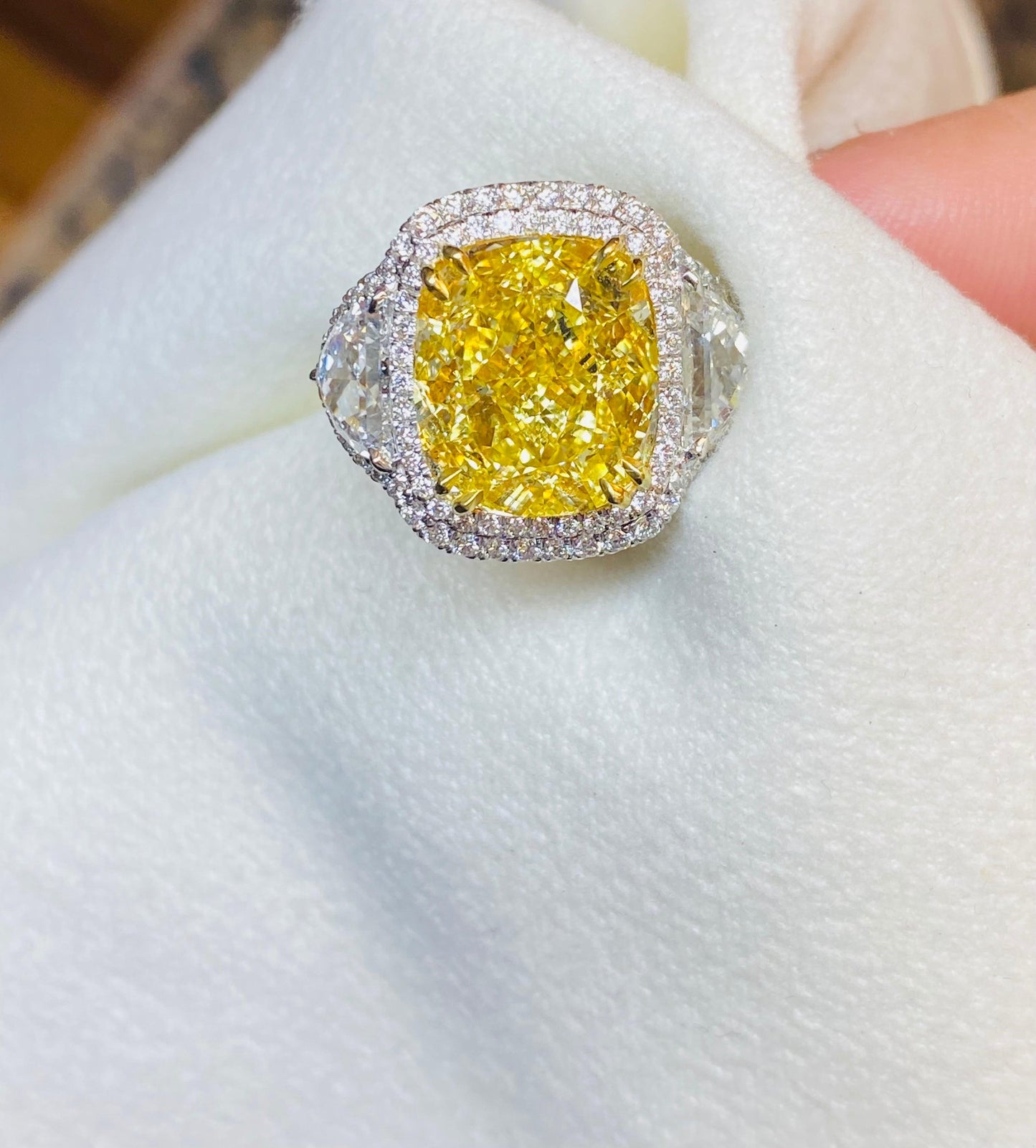 Emilio Jewelry GIA Certified 12.67 Carat Fancy Intense Yellow Diamond Ring
