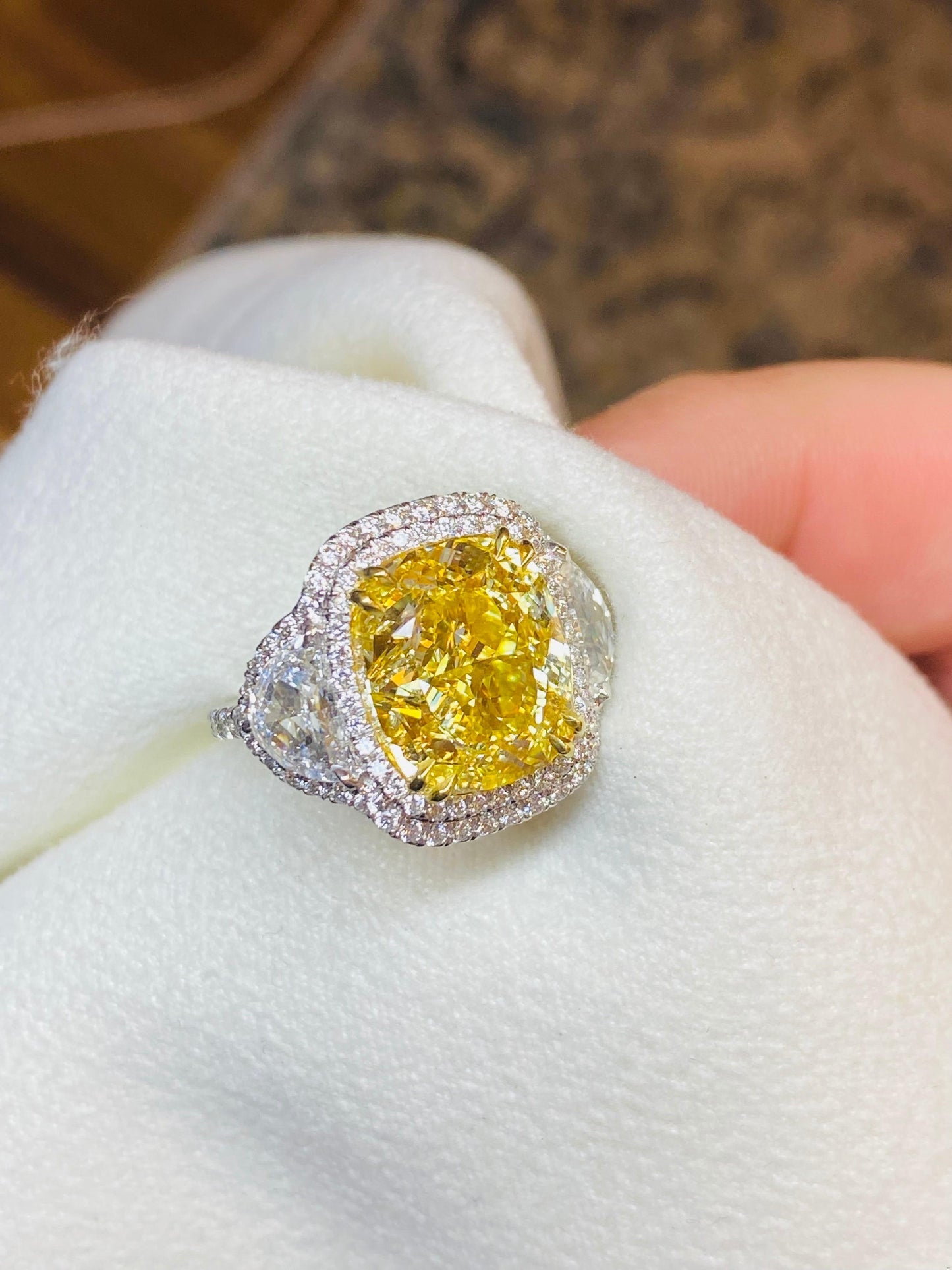 Emilio Jewelry GIA Certified 12.67 Carat Fancy Intense Yellow Diamond Ring