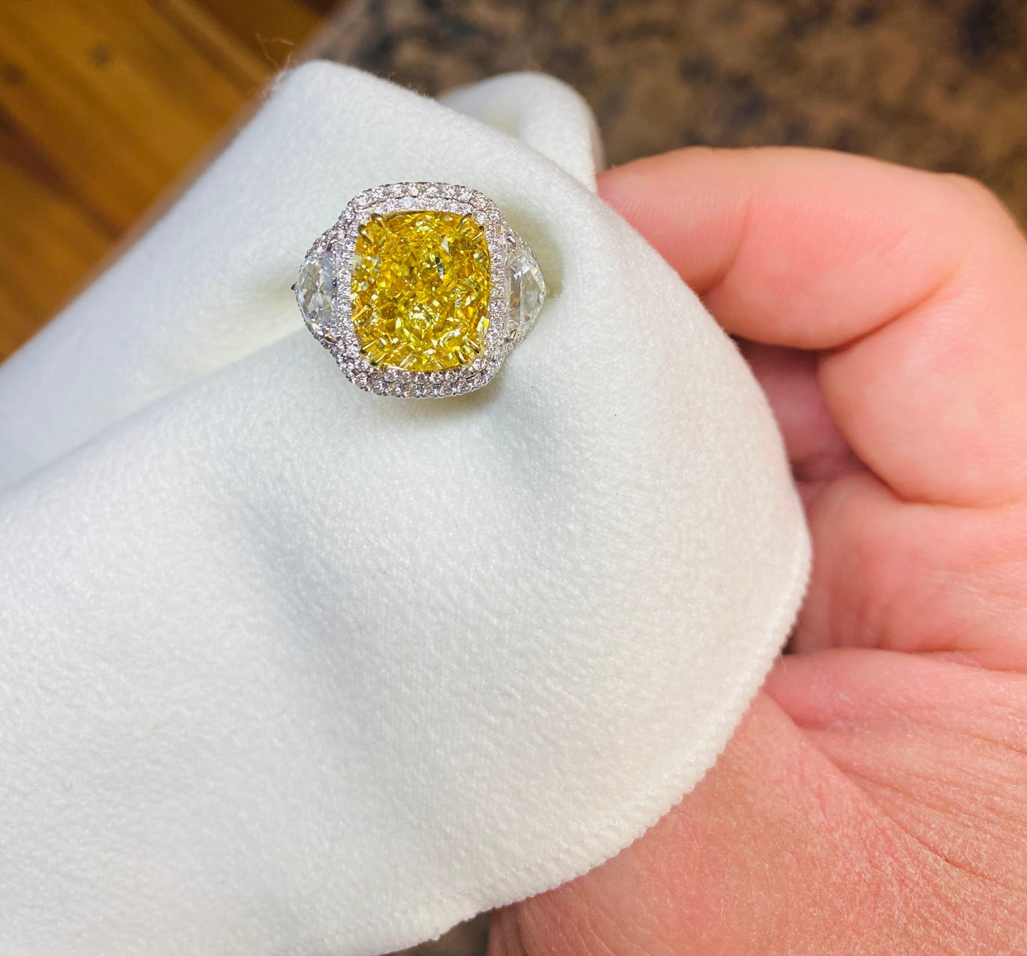 Emilio Jewelry GIA Certified 12.67 Carat Fancy Intense Yellow Diamond Ring