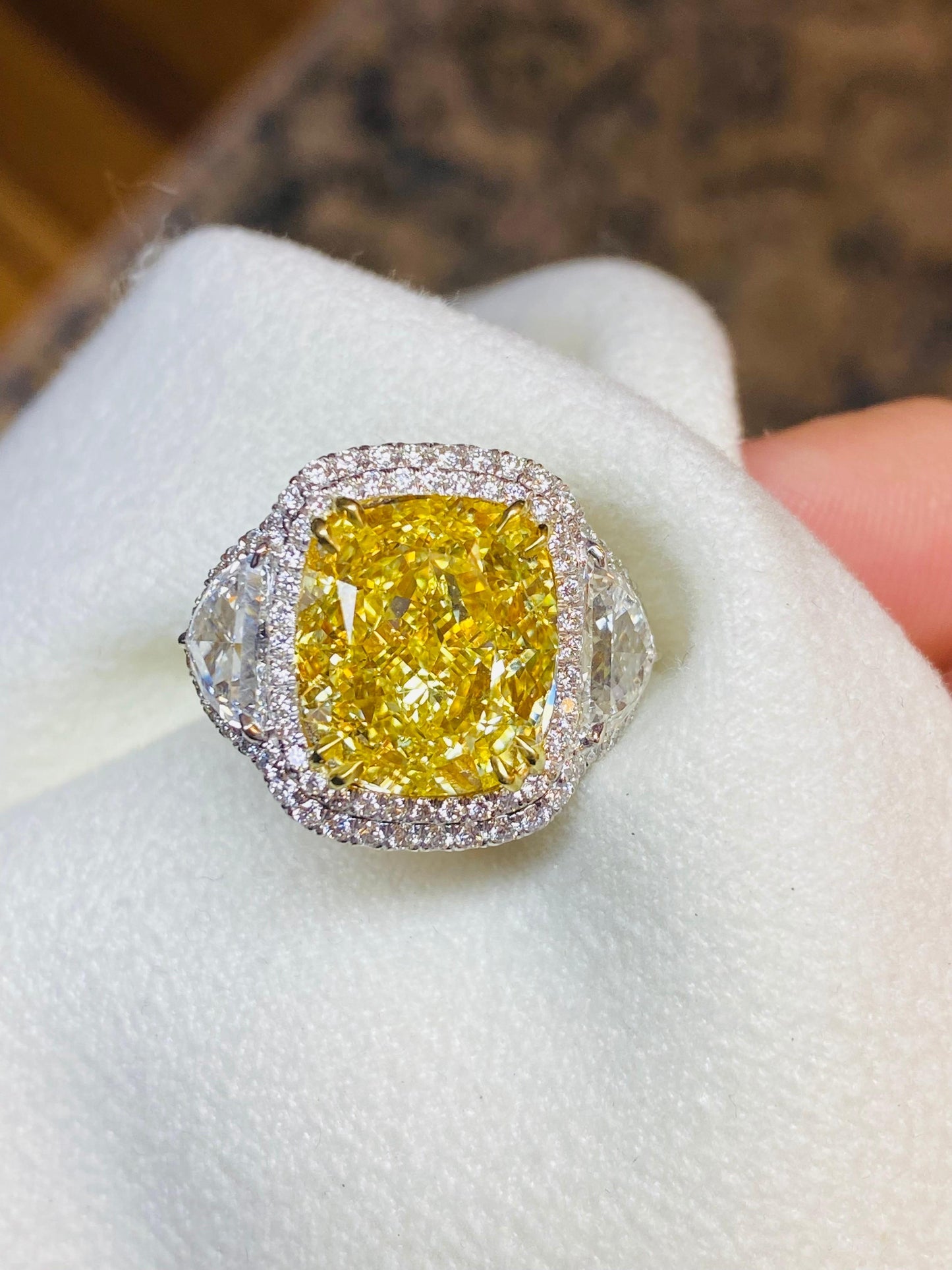 Emilio Jewelry GIA Certified 12.67 Carat Fancy Intense Yellow Diamond Ring