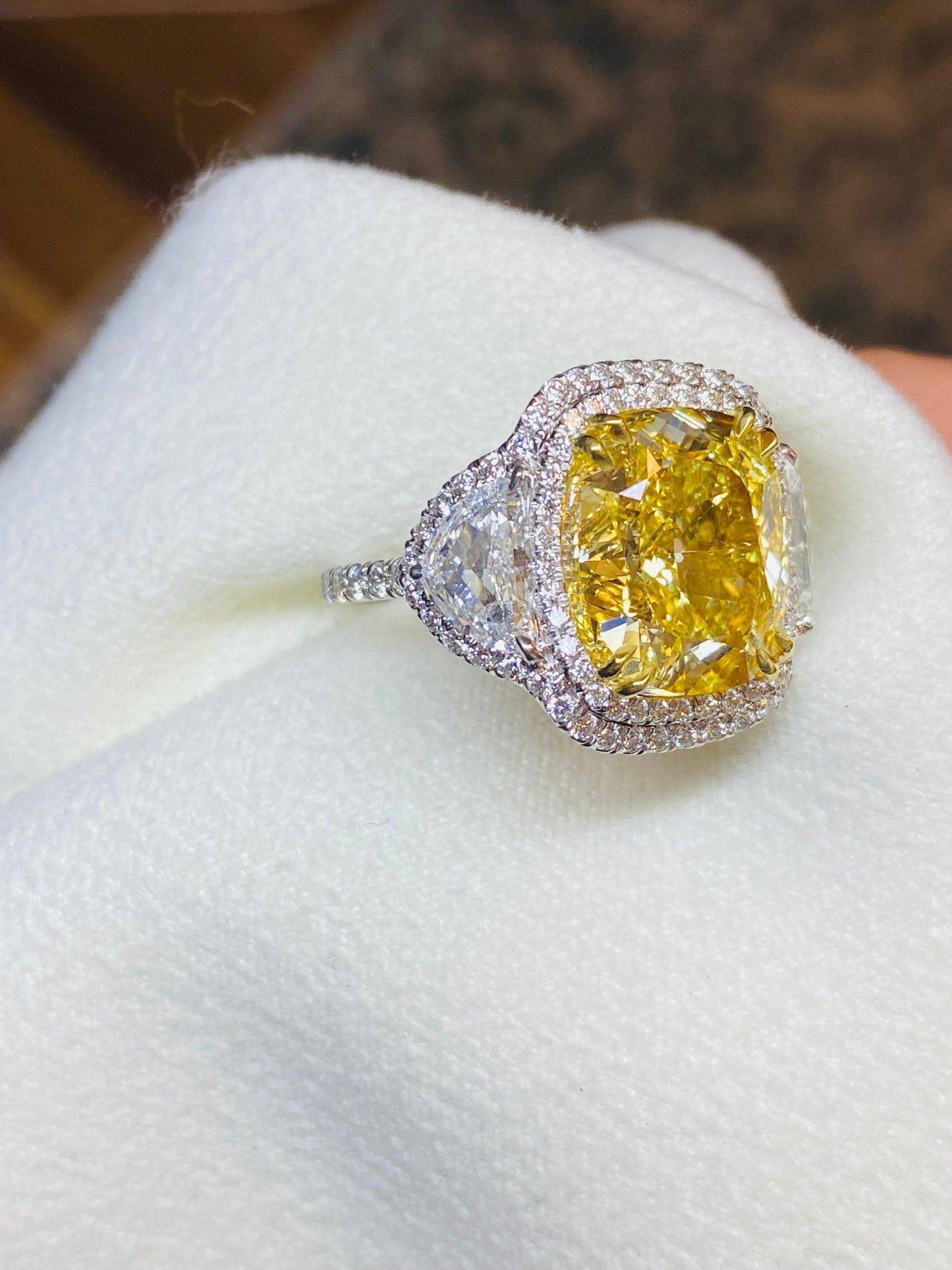 Emilio Jewelry GIA Certified 12.67 Carat Fancy Intense Yellow Diamond Ring