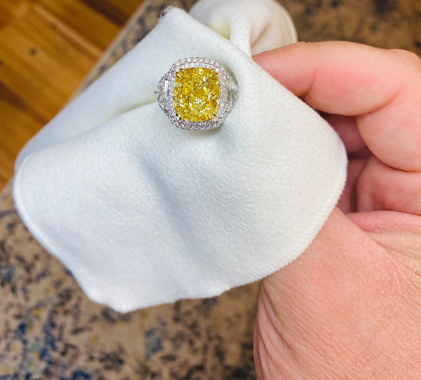 Emilio Jewelry GIA Certified 12.67 Carat Fancy Intense Yellow Diamond Ring