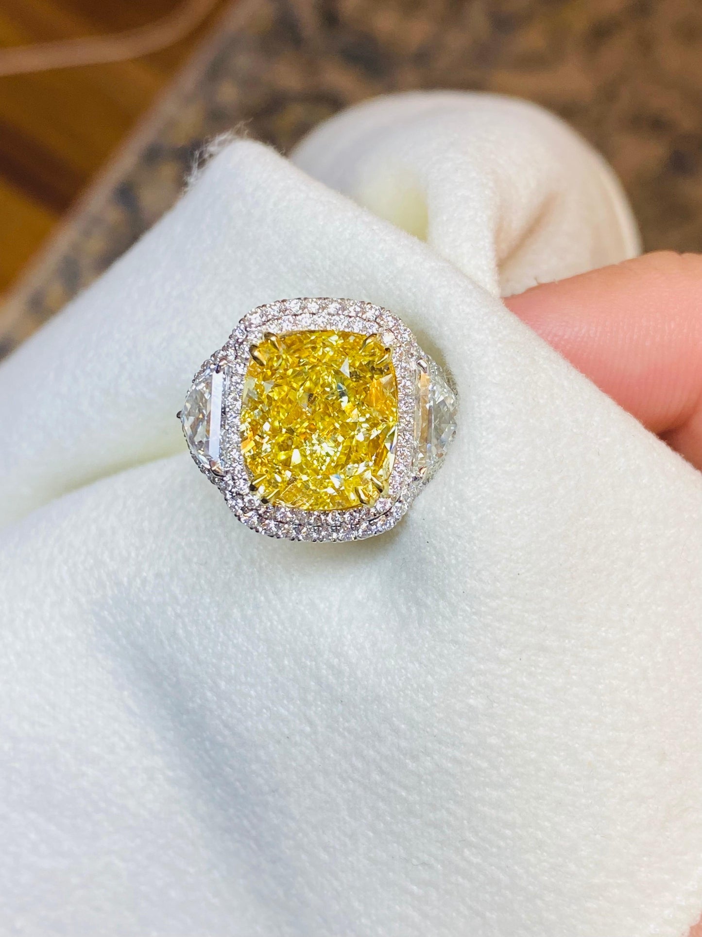 Emilio Jewelry GIA Certified 12.67 Carat Fancy Intense Yellow Diamond Ring