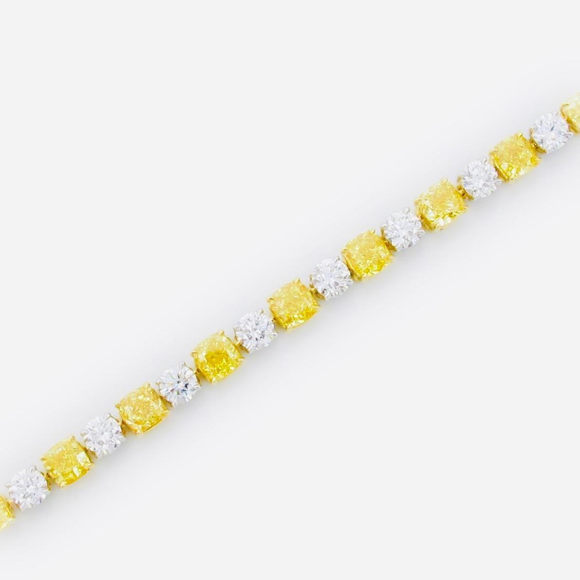 Emilio Jewelry GIA Certified 14.30 Carat Fancy Vivid Yellow Diamond Bracelet