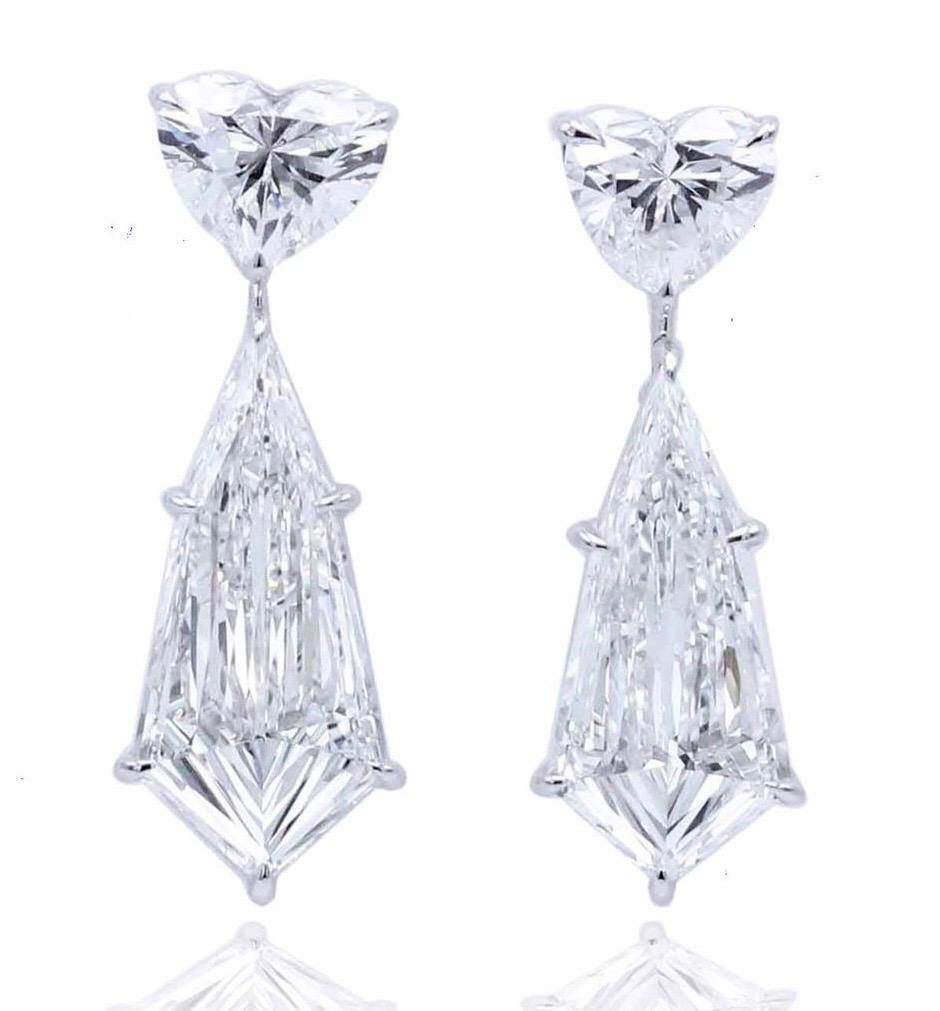 Emilio Jewelry GIA Certified 14.38 Carat Kite Heart Diamond Earrings