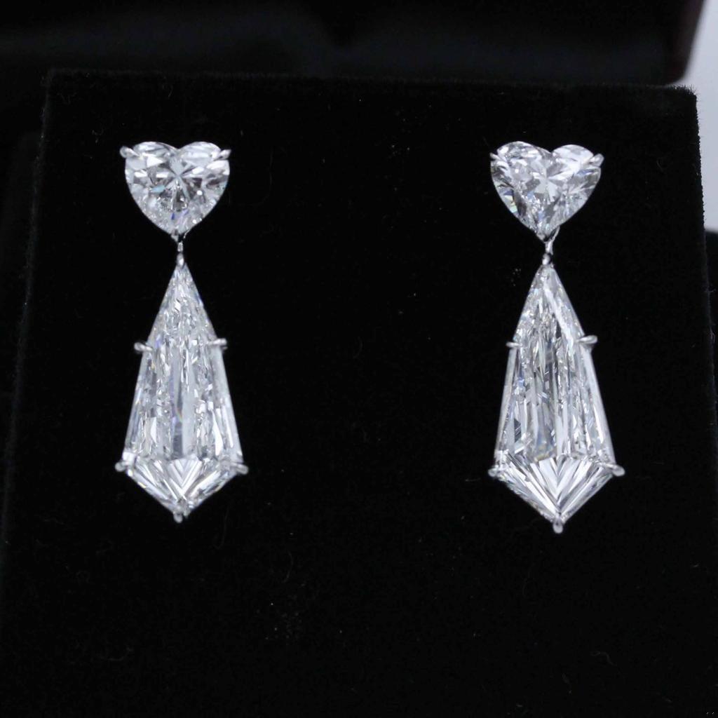 Emilio Jewelry GIA Certified 14.38 Carat Kite Heart Diamond Earrings