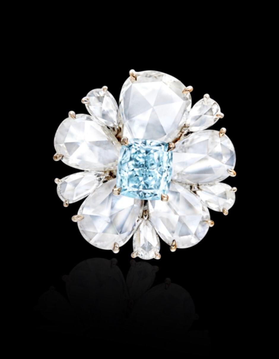 Emilio Jewelry GIA Certified 1 Carat Natural Fancy Green Blue Diamond Ring