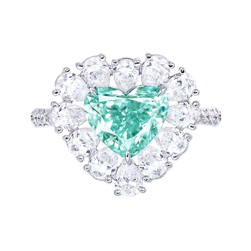 Emilio Jewelry GIA Certified 2.00 Carat Fancy Intense Blue Green Diamond Ring