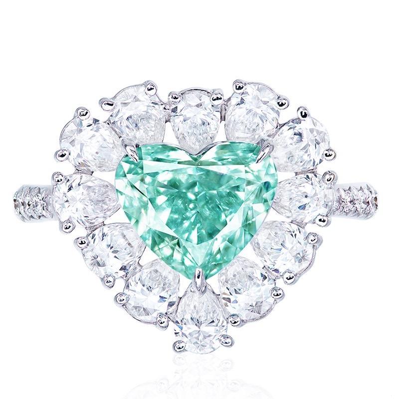 Emilio Jewelry GIA Certified 2.00 Carat Fancy Intense Blue Green Diamond Ring