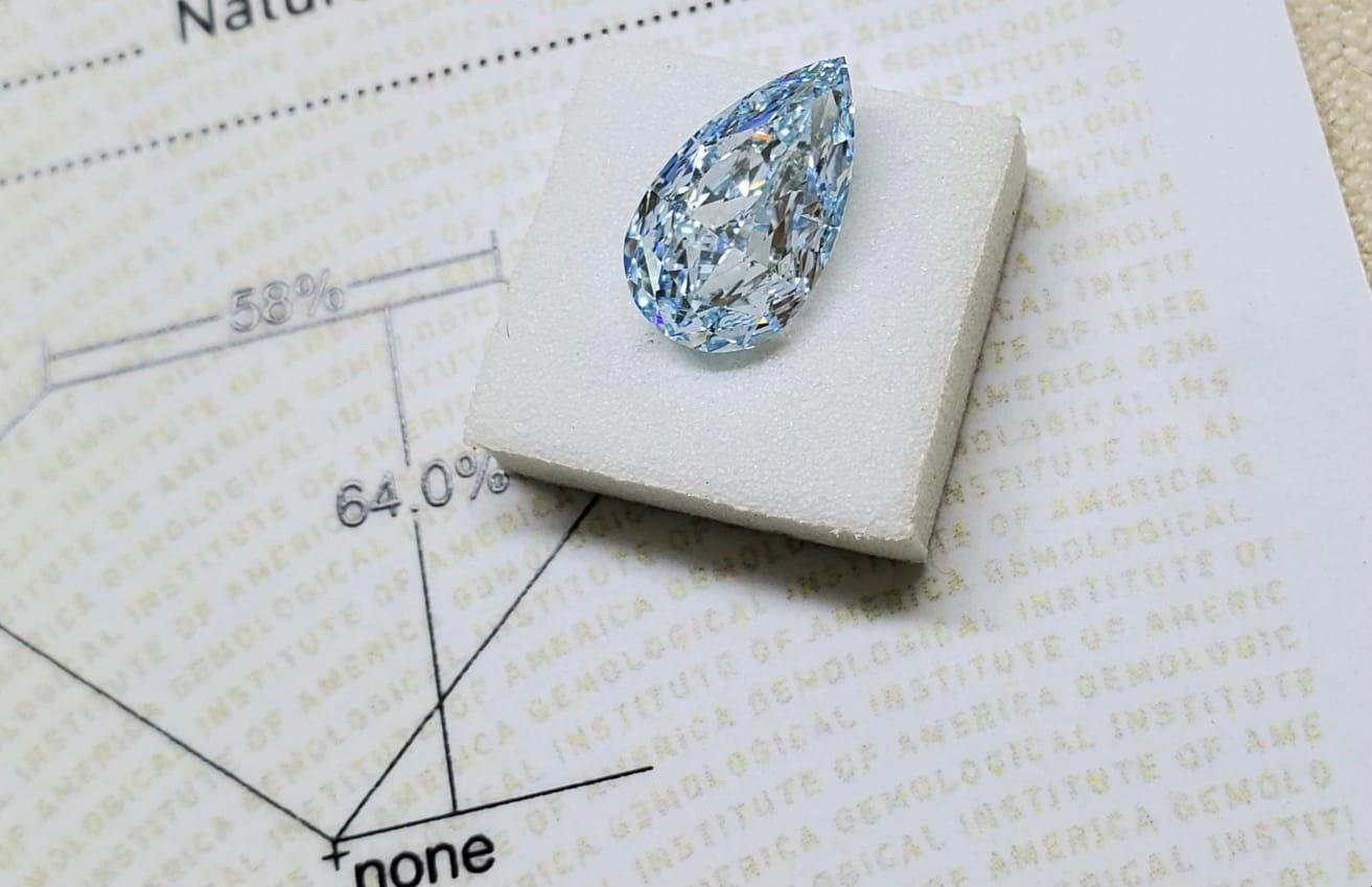 Emilio Jewelry GIA Certified 2.00 Carat Fancy Pure Blue Pear Shape Diamond
