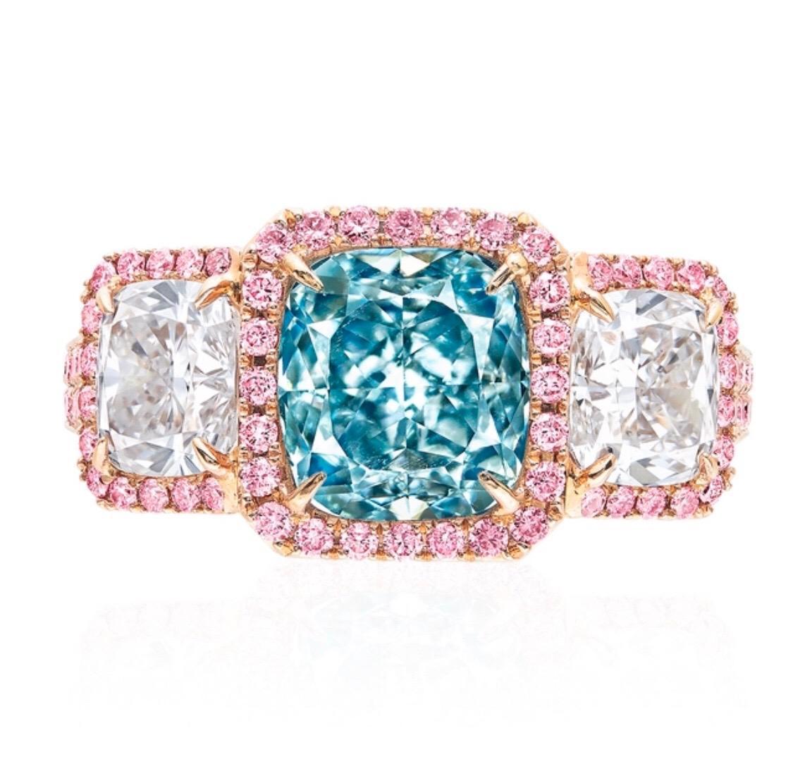 Emilio Jewelry GIA Certified 2.50 Carat Fancy Intense Greenish Blue Diamond Ring