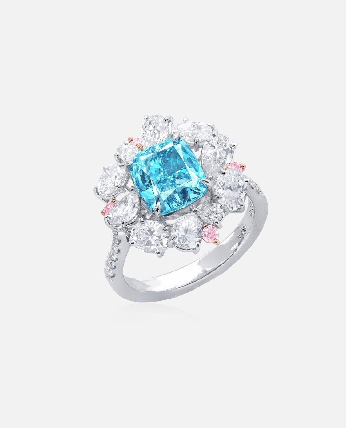 Emilio Jewelry GIA Certified 3.00 Carat Fancy Green Blue Diamond Ring